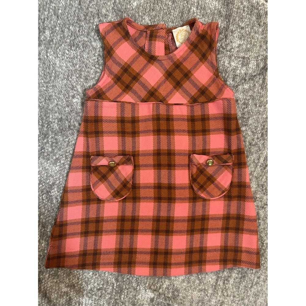 NWOT The Beaufort Bonnet Co Pink & Brown Plaid Sleeveless jumper Dress 7